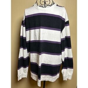 H&M Relaxed Fit Rugby-Style Long Sleeve Shirt White Black Purple Men’s Large